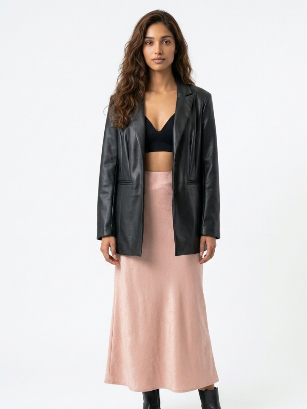 Shelby Collection Black Faux Leather Blazer Jacket - Women's